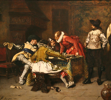 men playing chess at a tavern