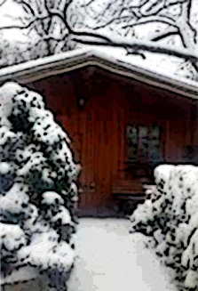 snowy cabin